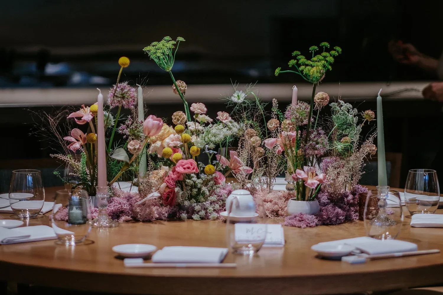Moody floral tablescape styled by Estilo & Co at Nobu Singapore