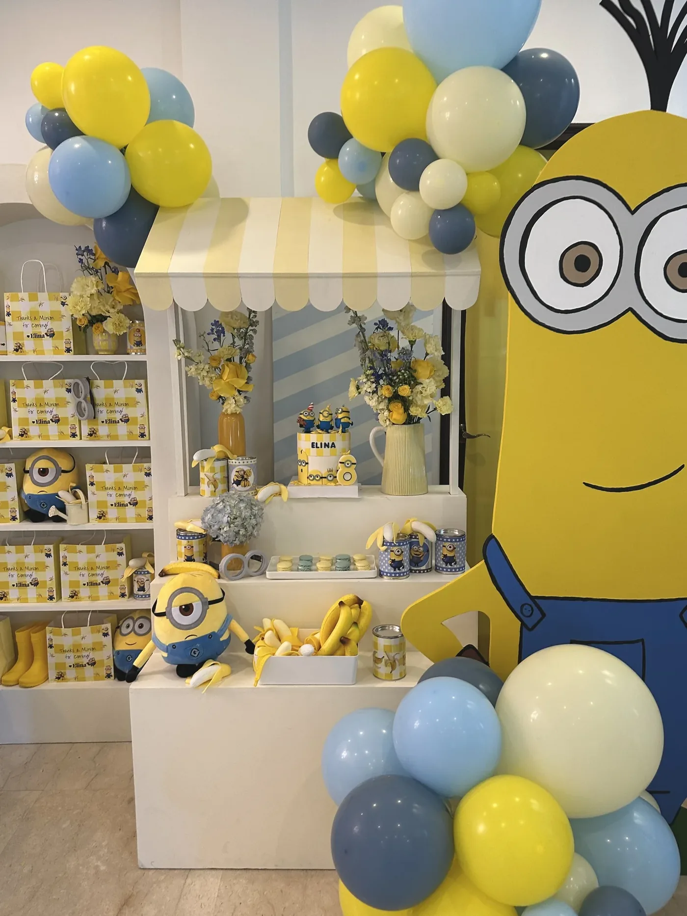Minions-themed kids party styling with balloons